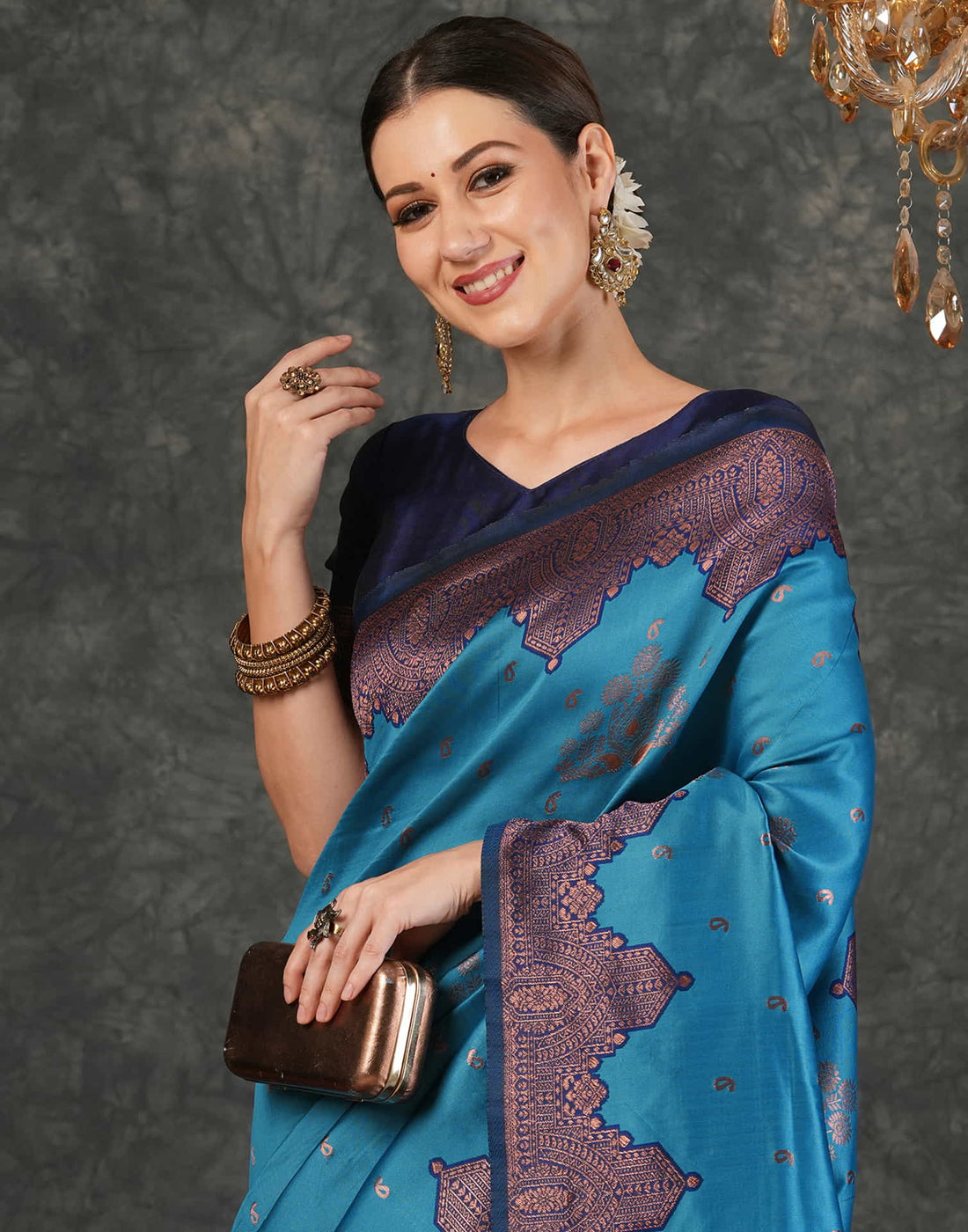 Sky Blue Silk Weaving Kanjivaram Saree