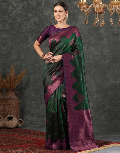 Dark Green Silk Weaving Kanjivaram Saree