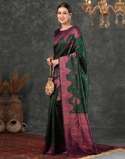 Dark Green Silk Weaving Kanjivaram Saree