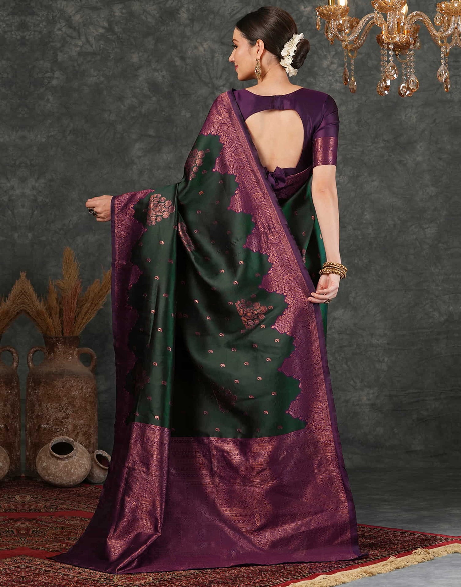 Dark Green Silk Weaving Kanjivaram Saree