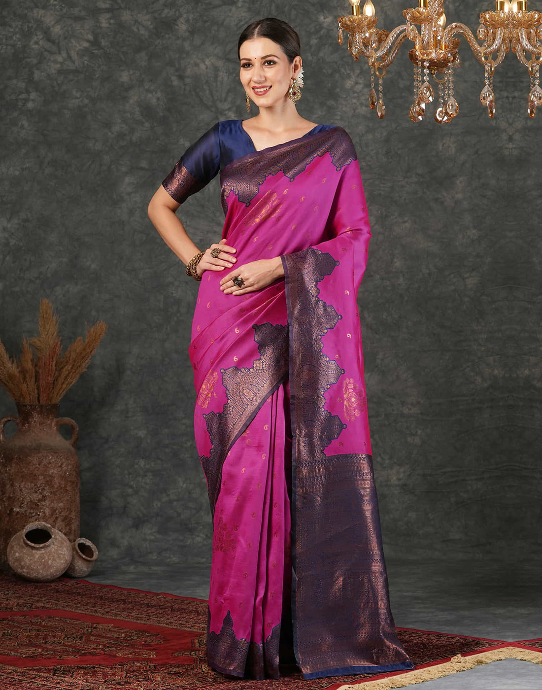 Magenta Silk Weaving Kanjivaram Saree