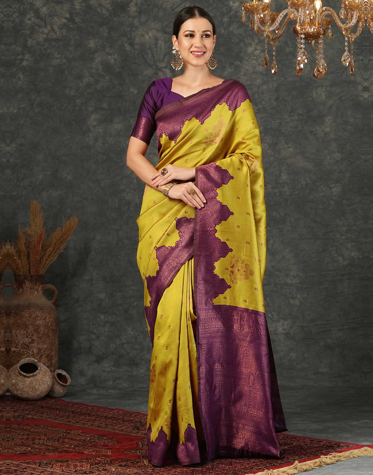 Mustard Yellow Silk Weaving Kanjivaram Saree