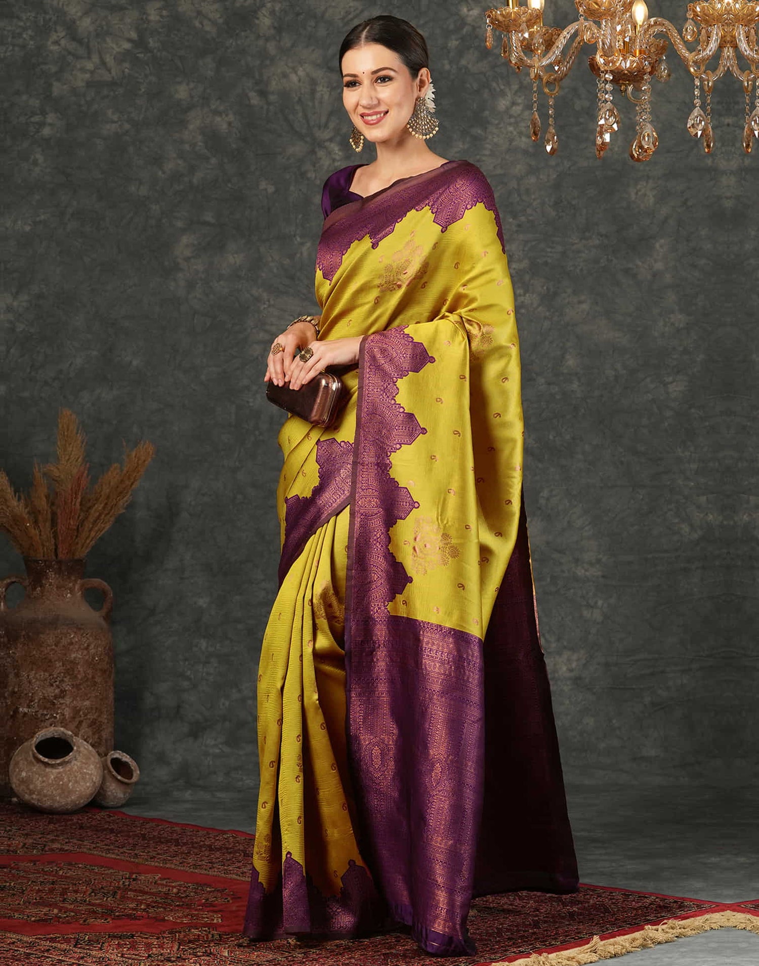 Mustard Yellow Silk Weaving Kanjivaram Saree