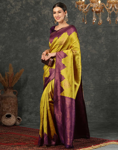 Mustard Yellow Silk Weaving Kanjivaram Saree