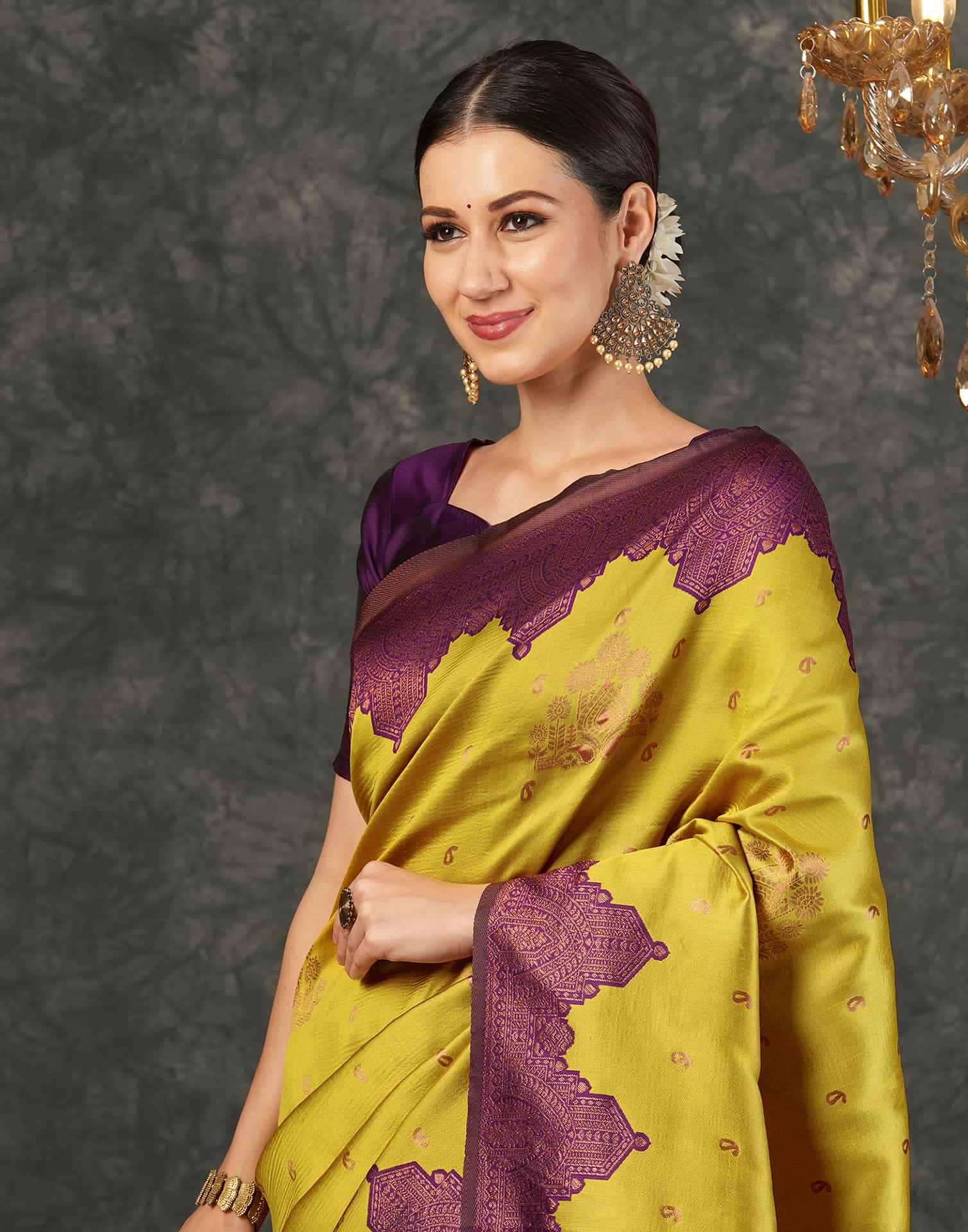 Mustard Yellow Silk Weaving Kanjivaram Saree