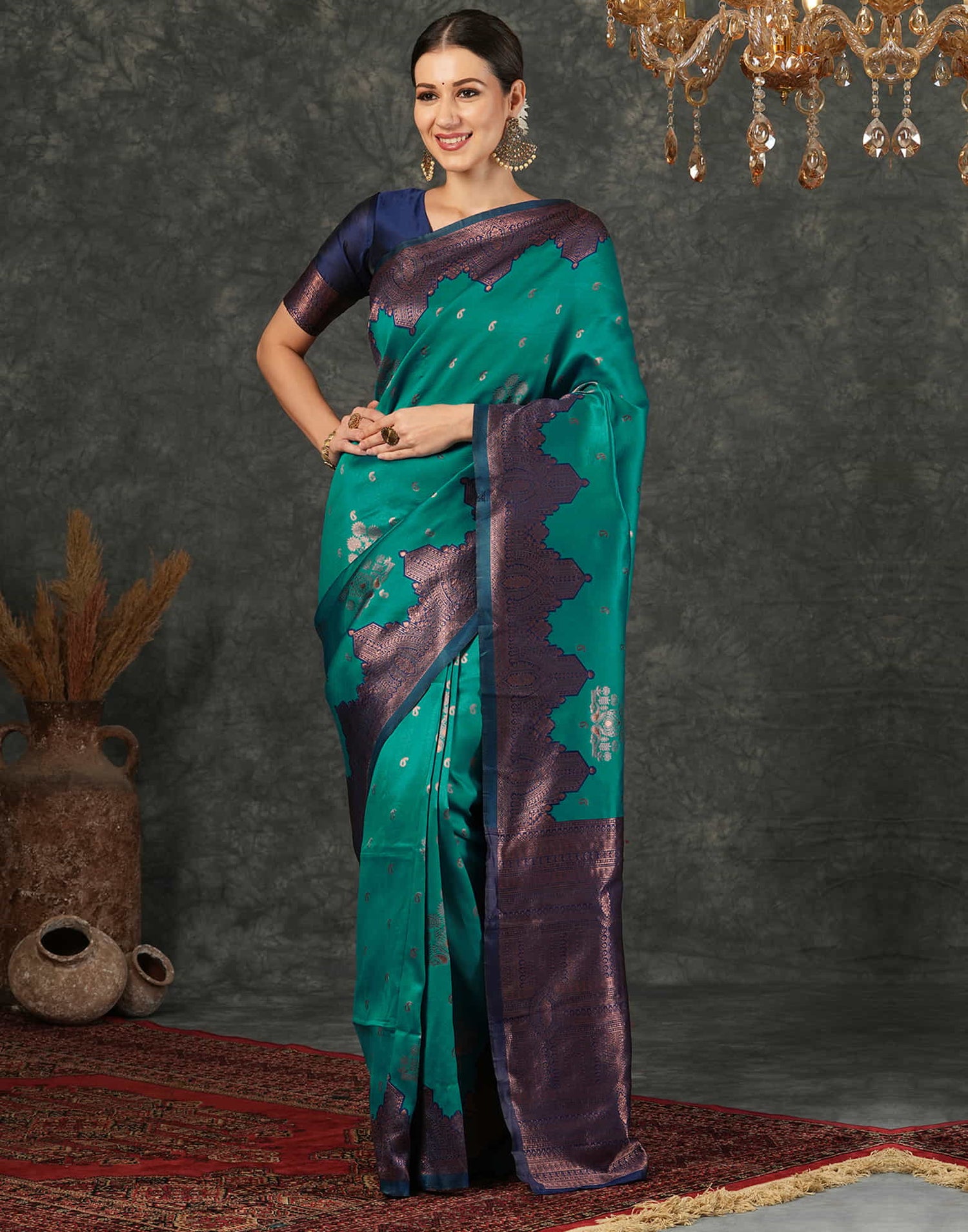 Teal Green Silk Weaving Kanjivaram Saree