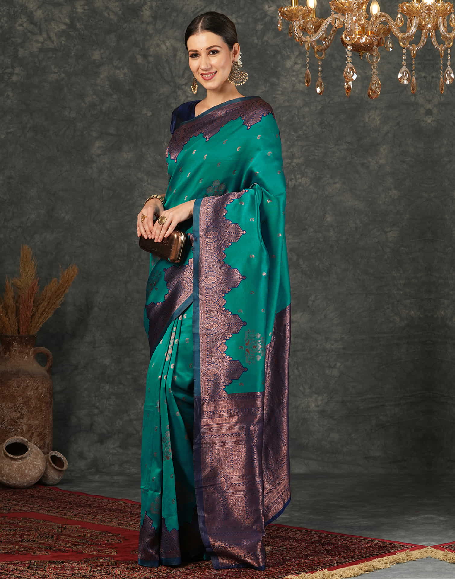 Teal Green Silk Weaving Kanjivaram Saree