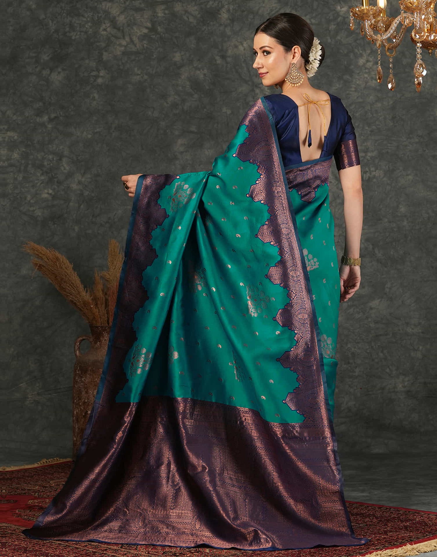 Teal Green Silk Weaving Kanjivaram Saree