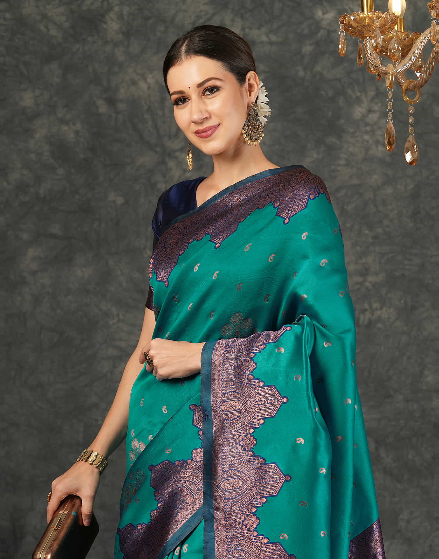 Teal Green Silk Weaving Kanjivaram Saree