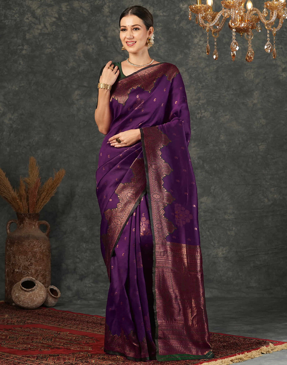 Dark Purple Silk Weaving Kanjivaram Saree