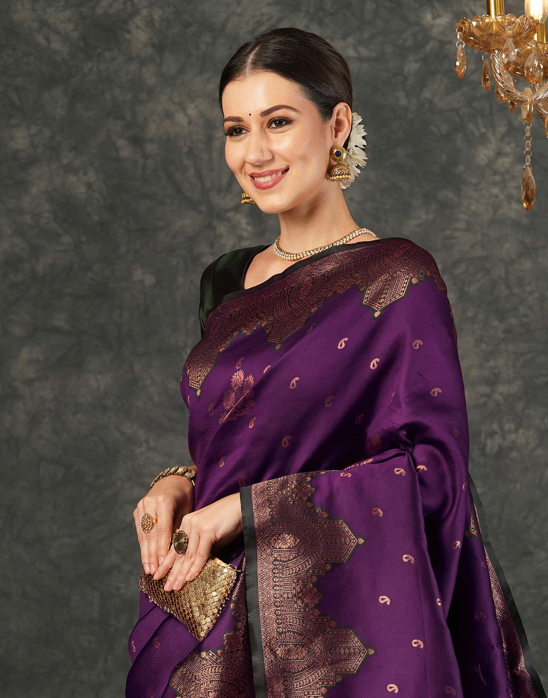 Dark Purple Silk Weaving Kanjivaram Saree