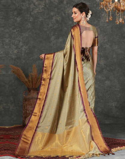 Beige Silk Weaving Kanjivaram Saree