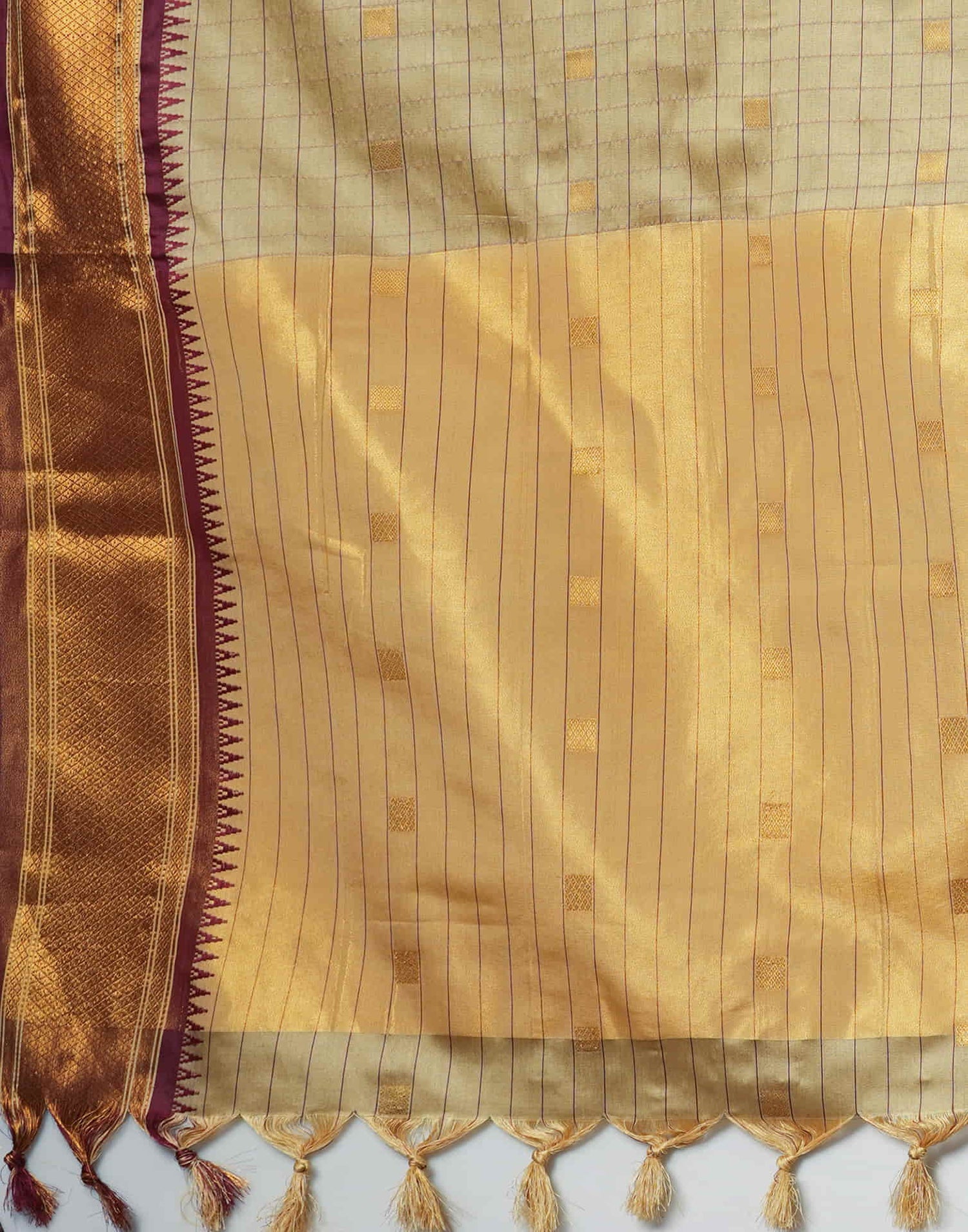 Beige Silk Weaving Kanjivaram Saree