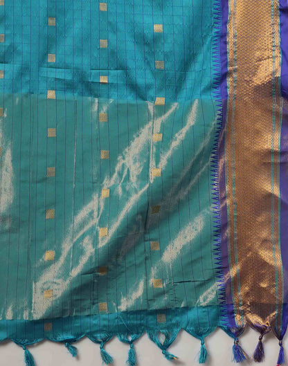 Teal Blue Silk Weaving Kanjivaram Saree