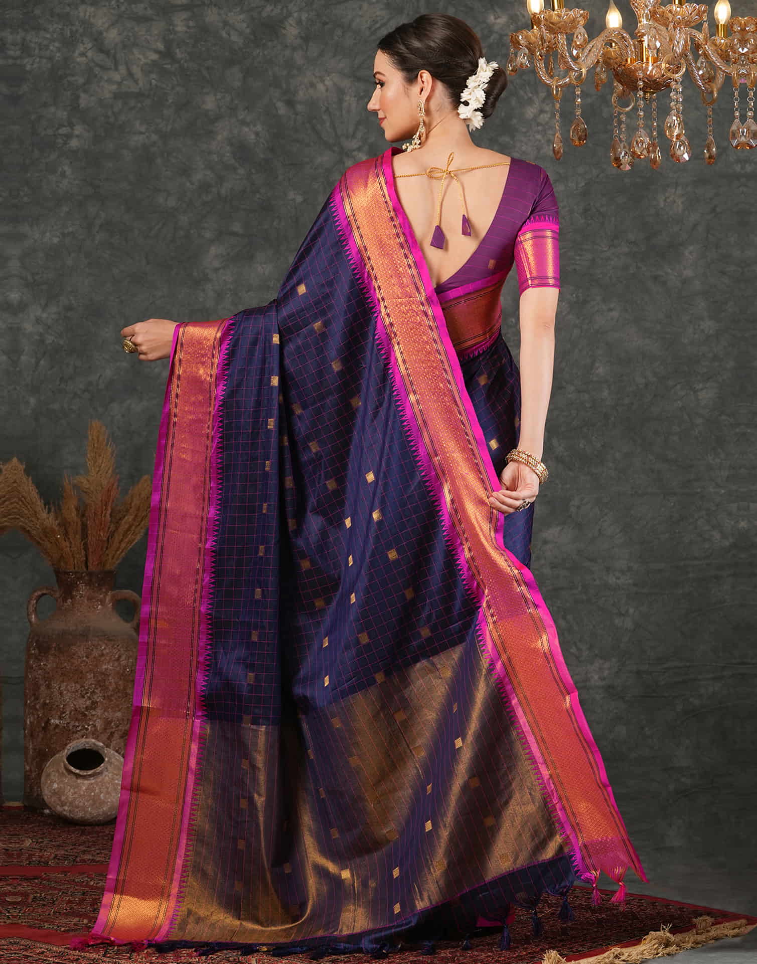 Navy Blue Silk Weaving Kanjivaram Saree