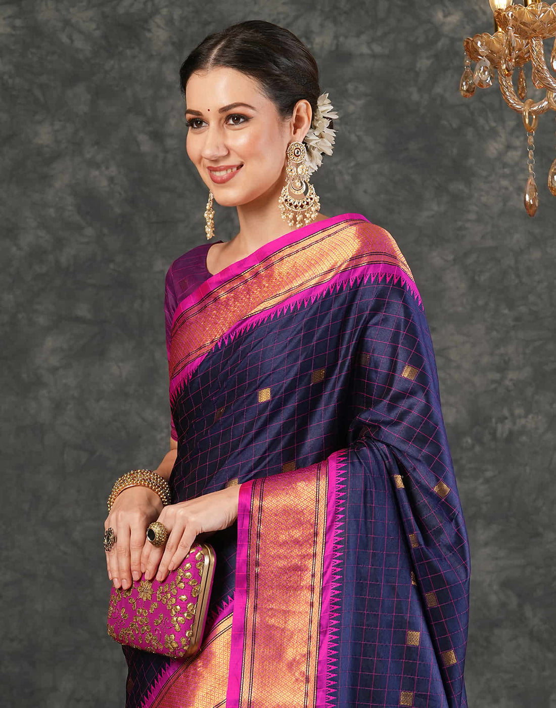 Navy Blue Silk Weaving Kanjivaram Saree