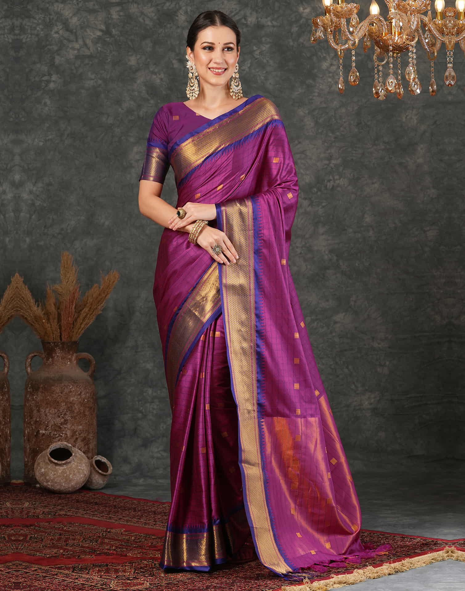 Dark Pink Silk Weaving Kanjivaram Saree