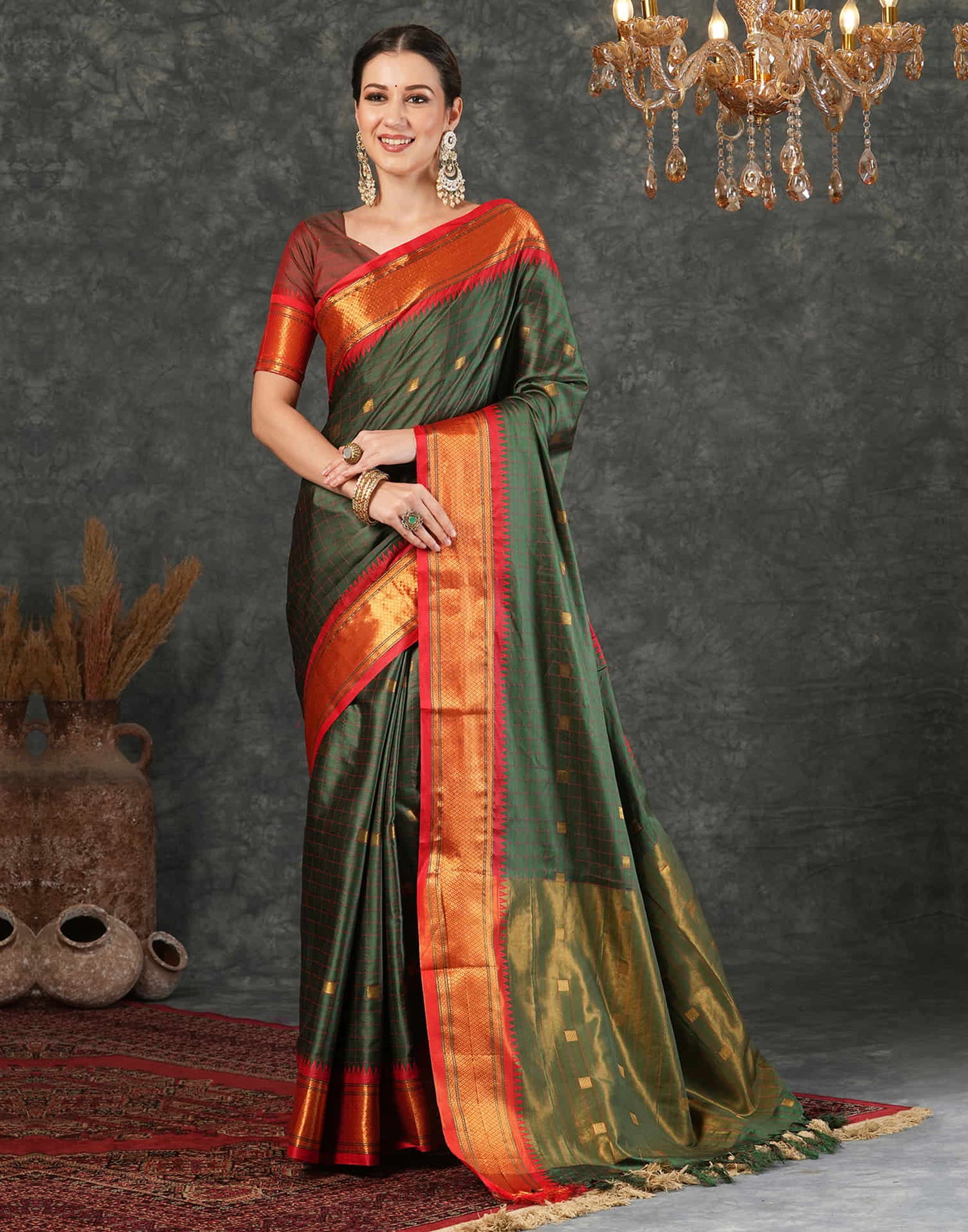 Dark Green Silk Weaving Kanjivaram Saree