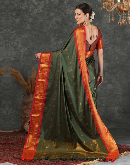 Dark Green Silk Weaving Kanjivaram Saree