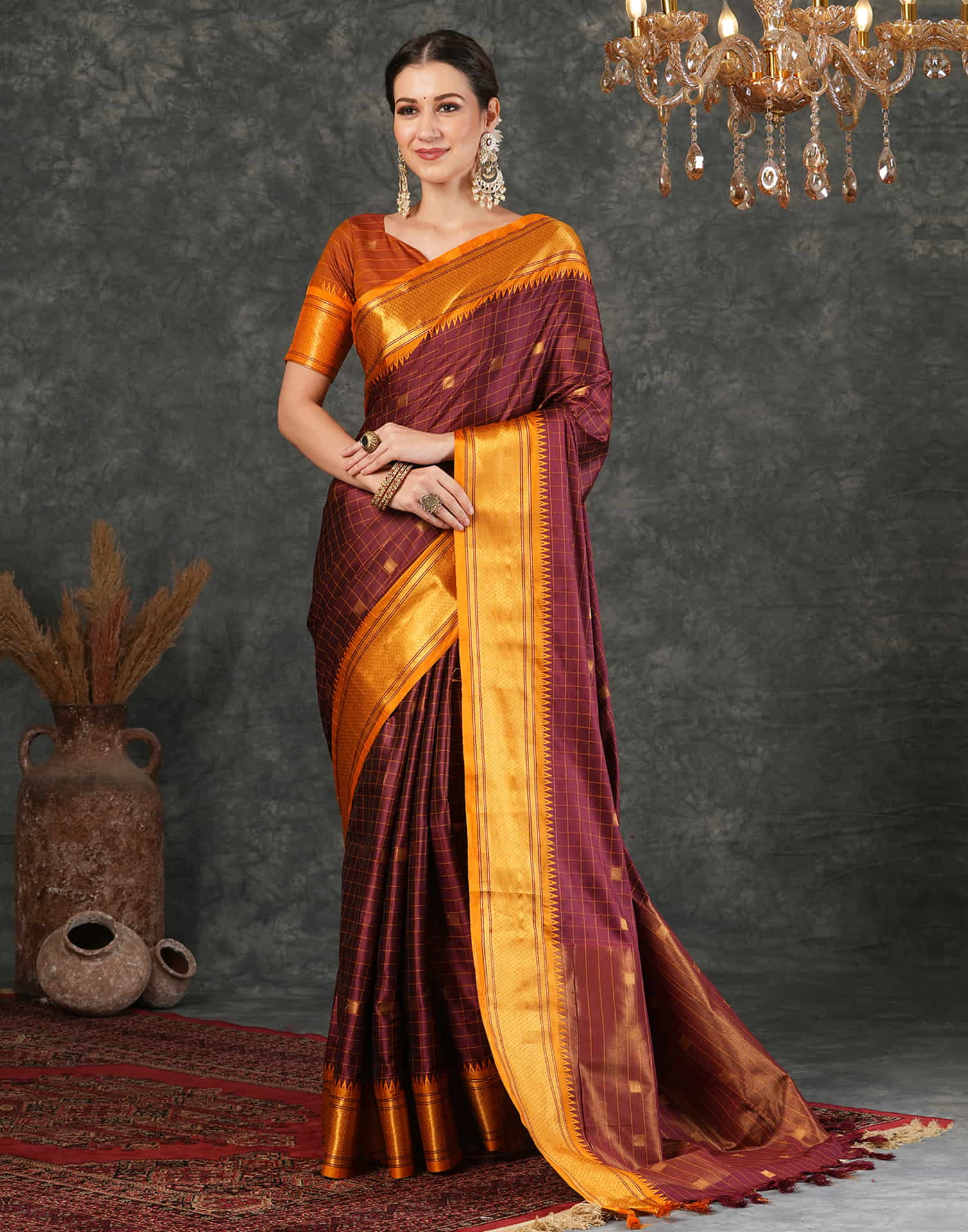 Maroon Silk Weaving Kanjivaram Saree