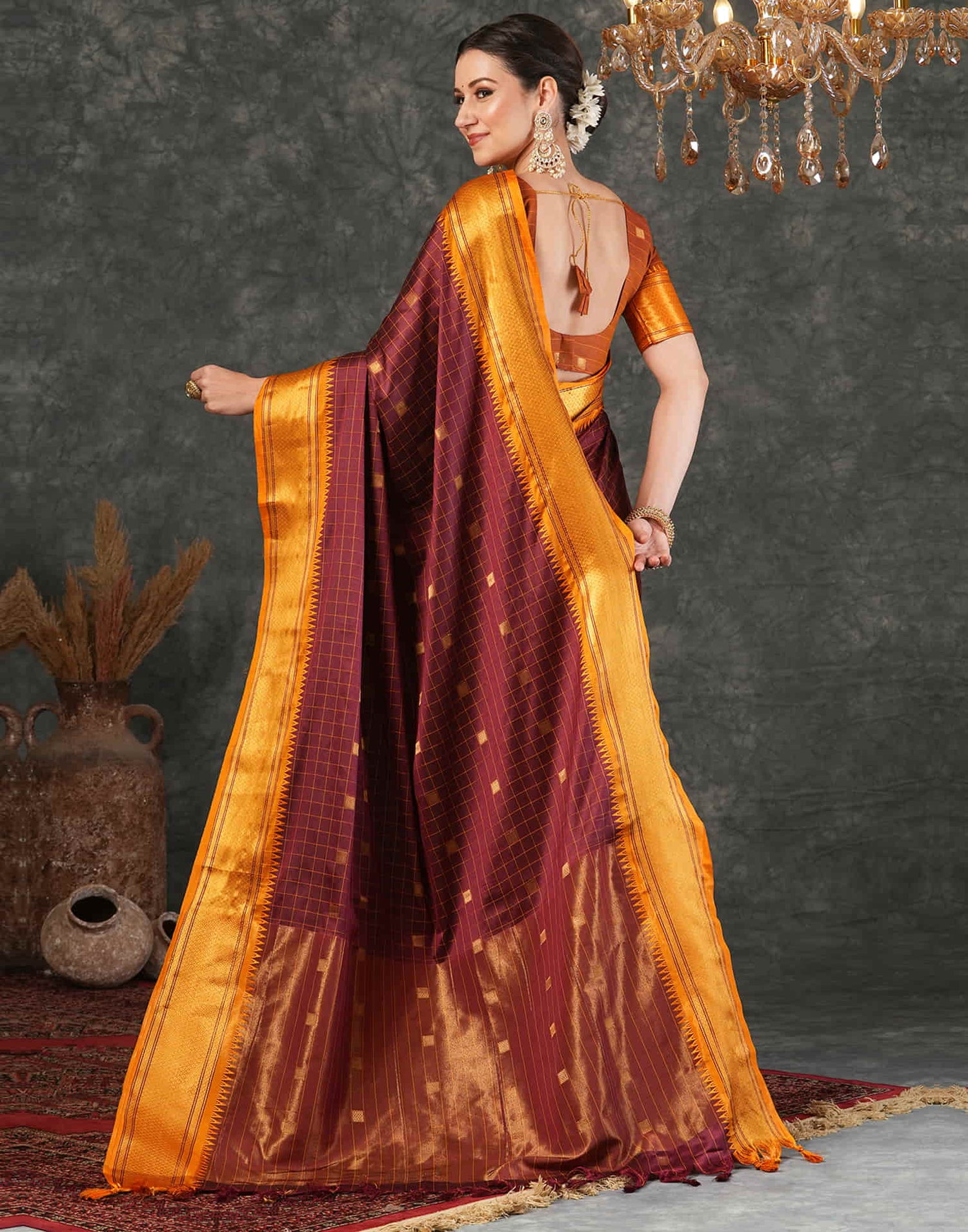 Maroon Silk Weaving Kanjivaram Saree