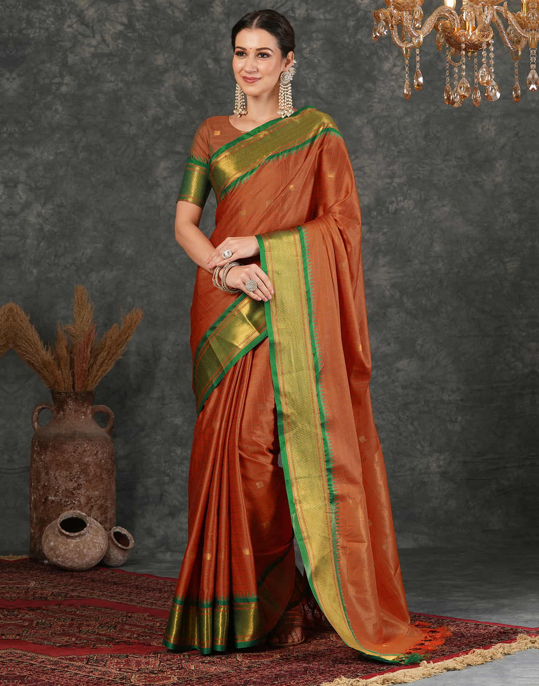 Orange Silk Woven Saree