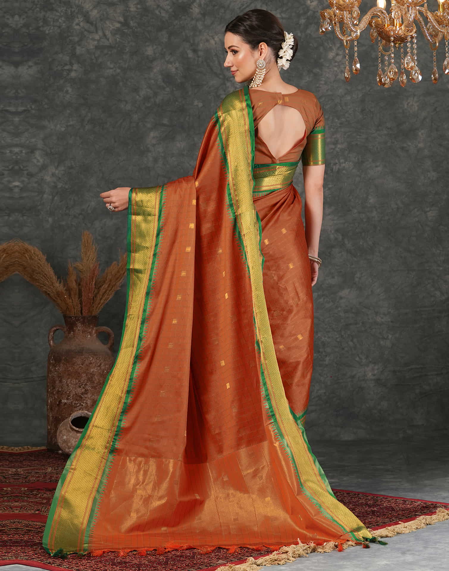 Orange Silk Weaving Kanjivaram Saree