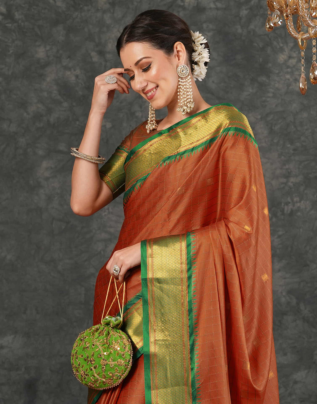 Orange Silk Woven Saree