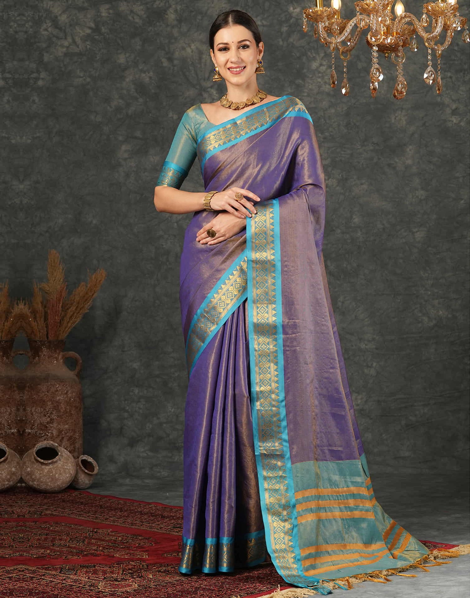 Dark Blue Silk Weaving Kanjivaram Saree