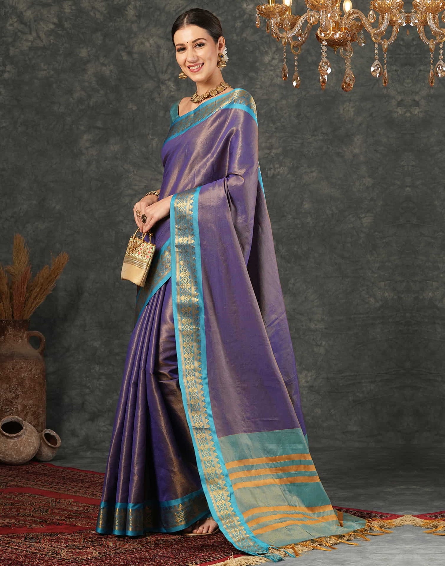 Dark Blue Silk Weaving Kanjivaram Saree