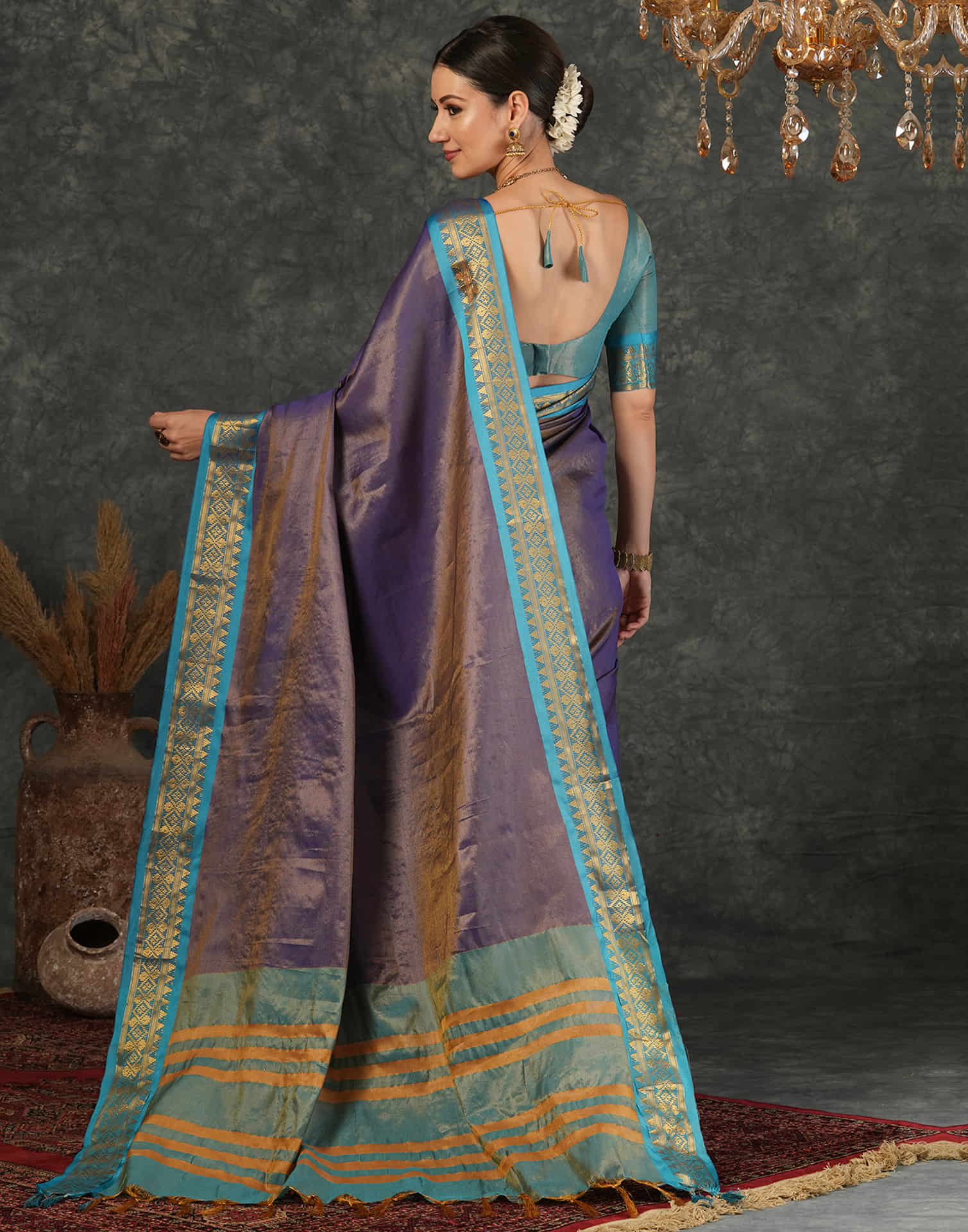 Dark Blue Silk Weaving Kanjivaram Saree