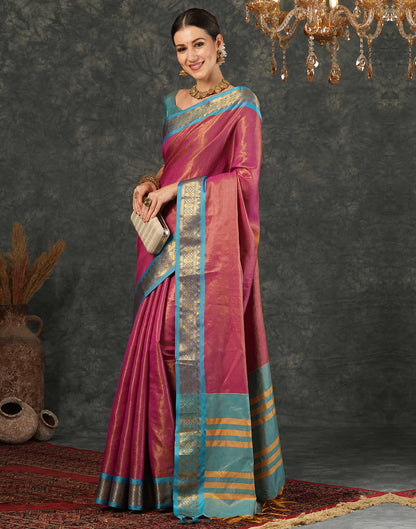 Dark Pink Silk Weaving Kanjivaram Saree