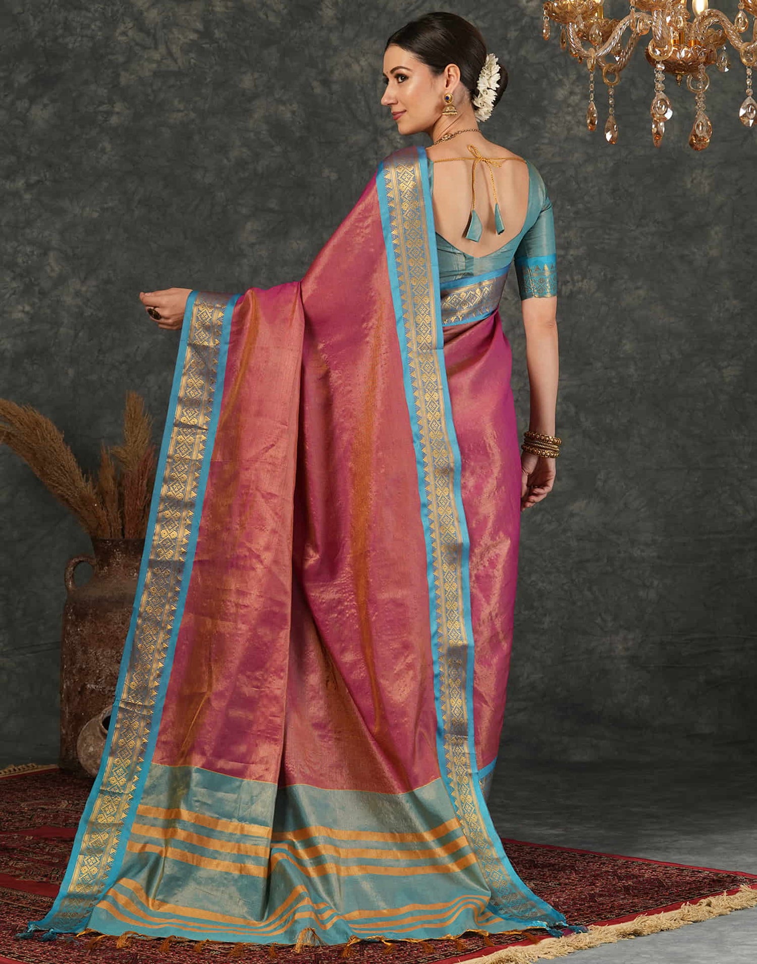 Dark Pink Silk Weaving Kanjivaram Saree