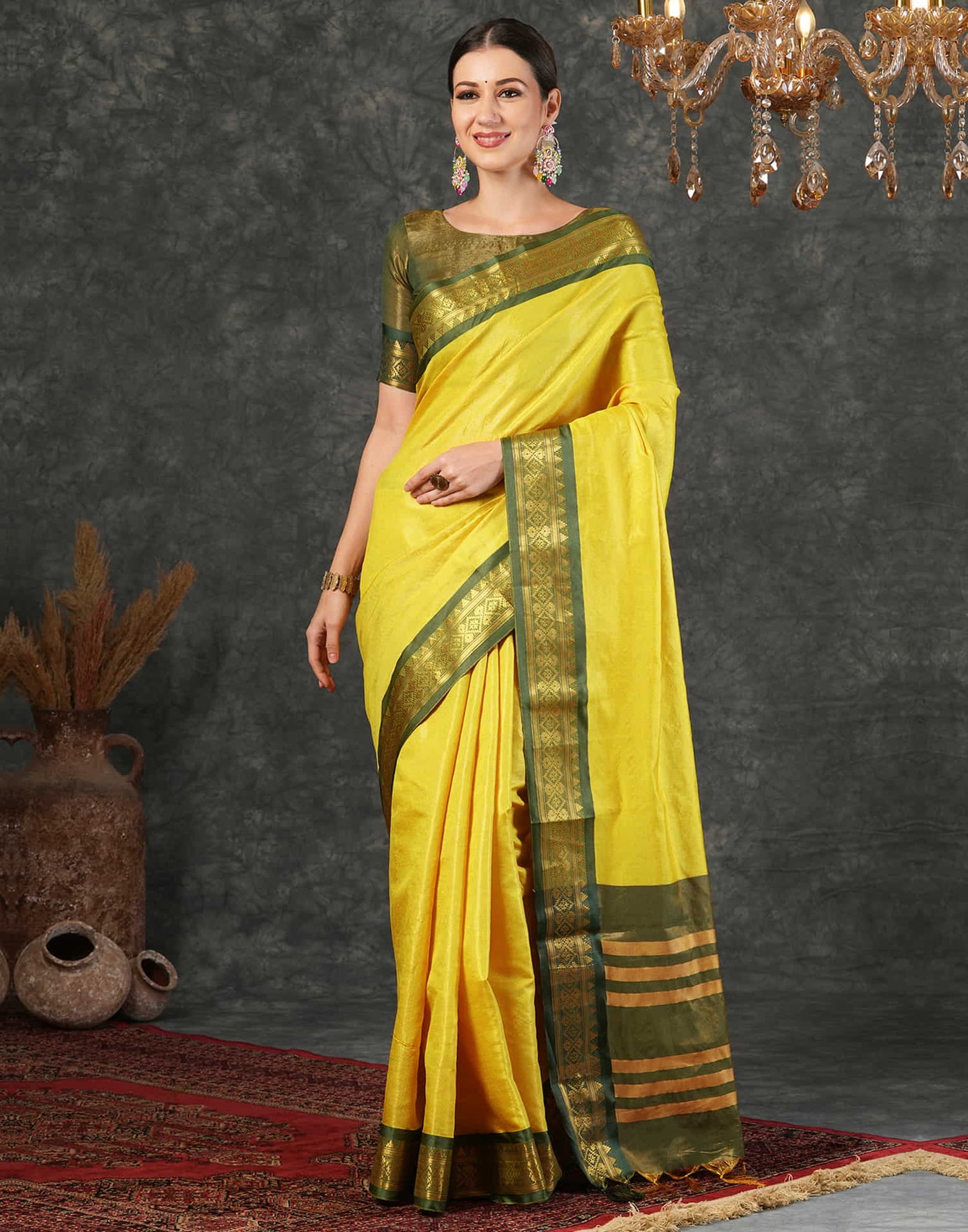 Yellow Silk Weaving Kanjivaram Saree