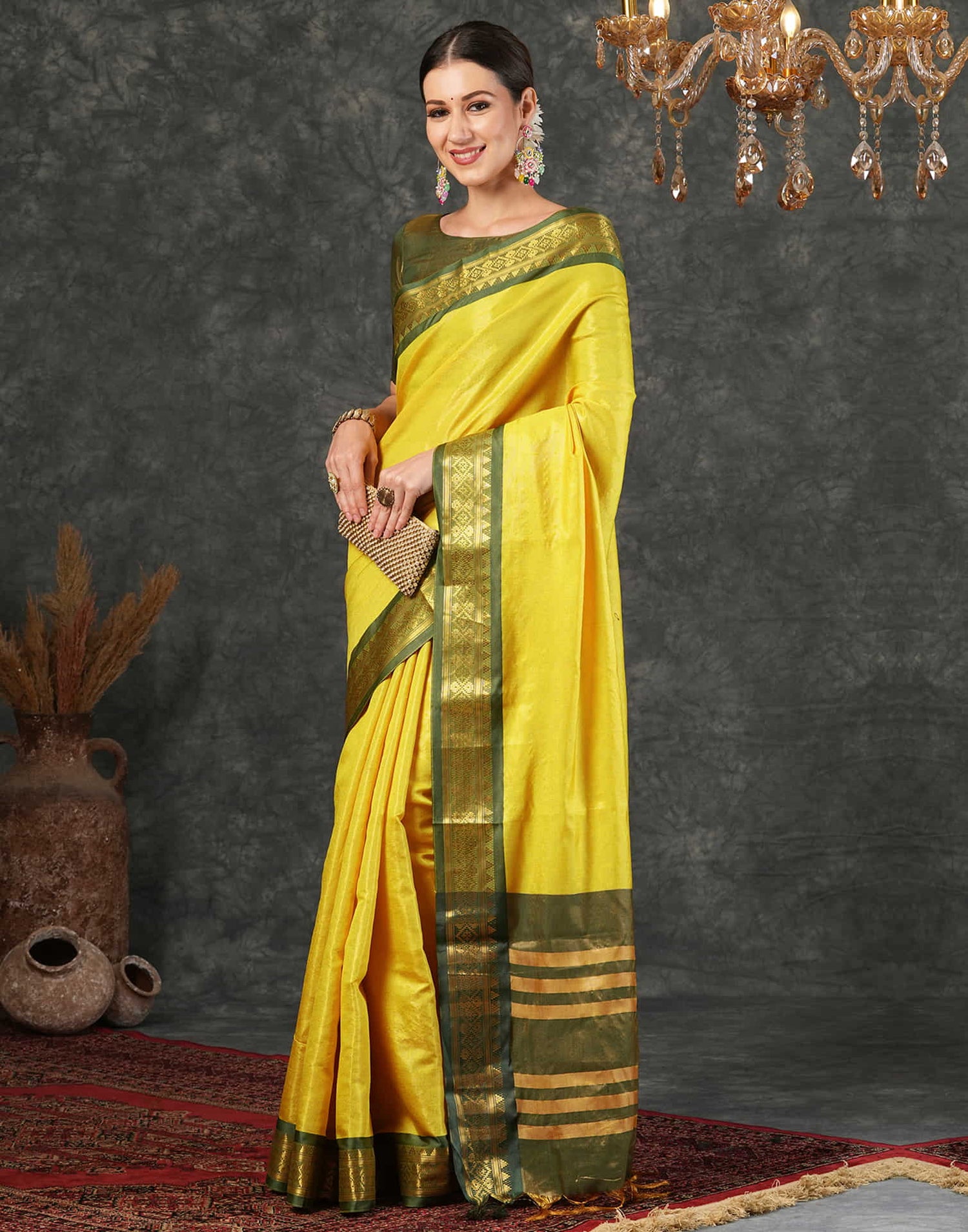 Yellow Silk Weaving Kanjivaram Saree