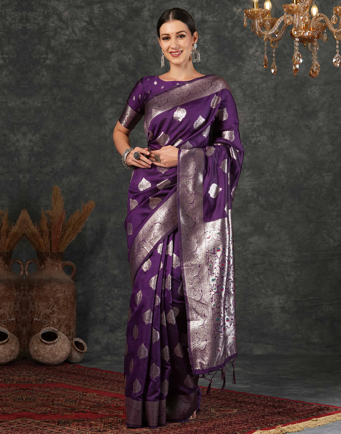 Purple Silk Woven Kanjivaram Saree