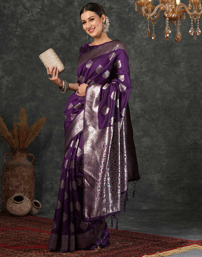 Wine Silk Woven Banarasi Saree