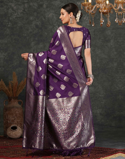 Wine Silk Woven Banarasi Saree