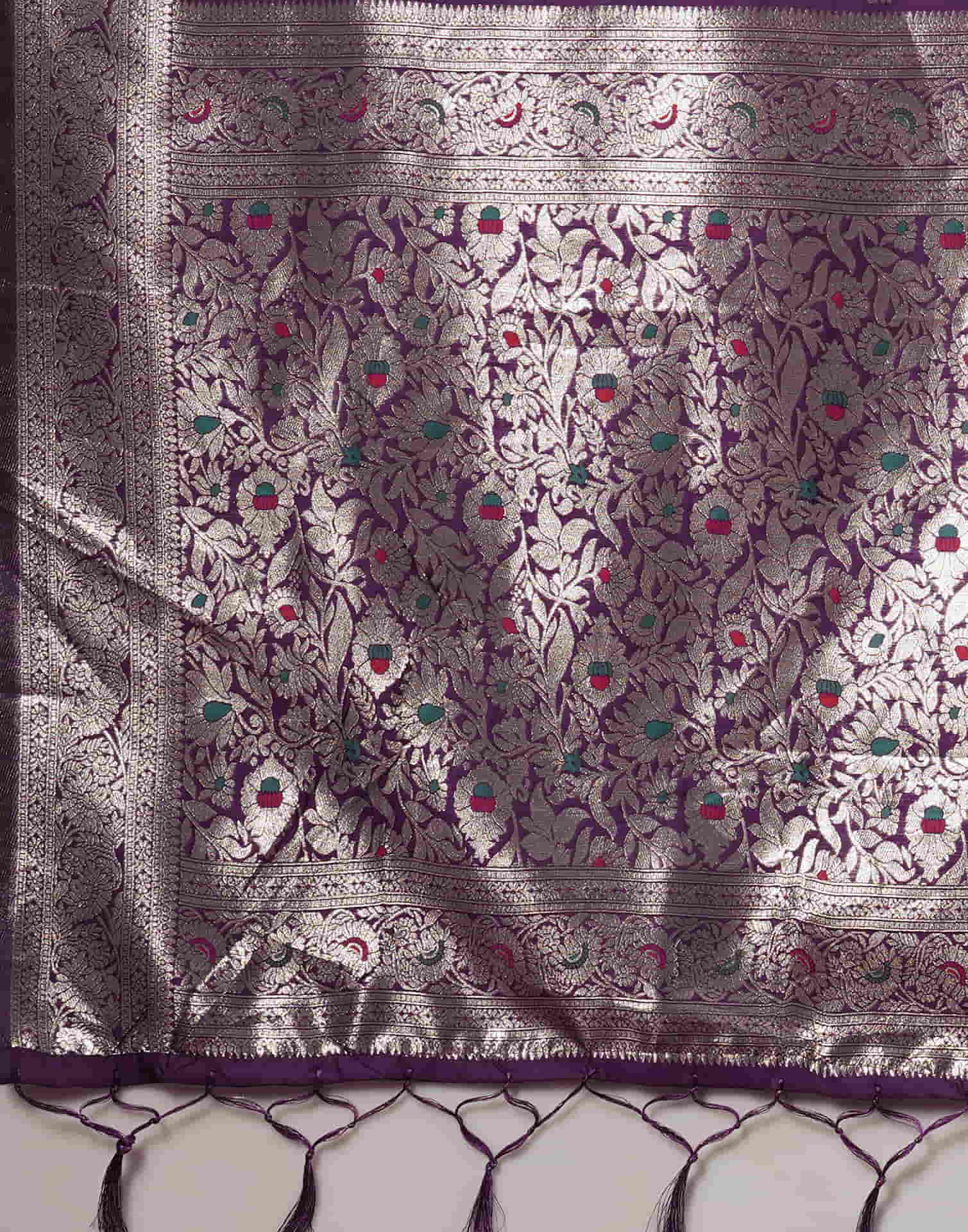 Wine Silk Woven Banarasi Saree