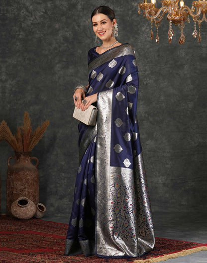 Navy Blue Silk Woven Banarasi Saree