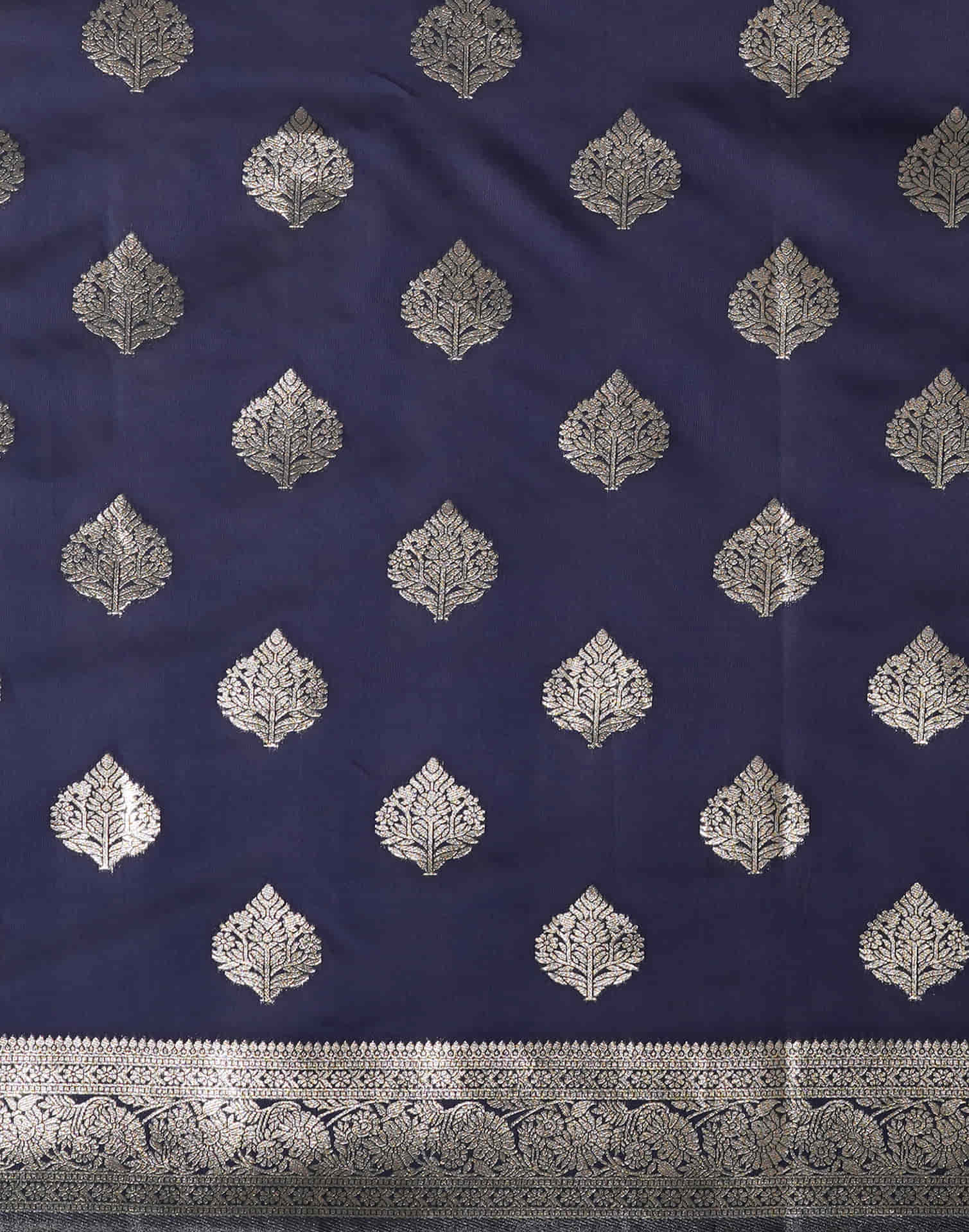 Navy Blue Silk Woven Banarasi Saree