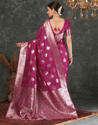 Dark Pink Silk Woven Banarasi Saree