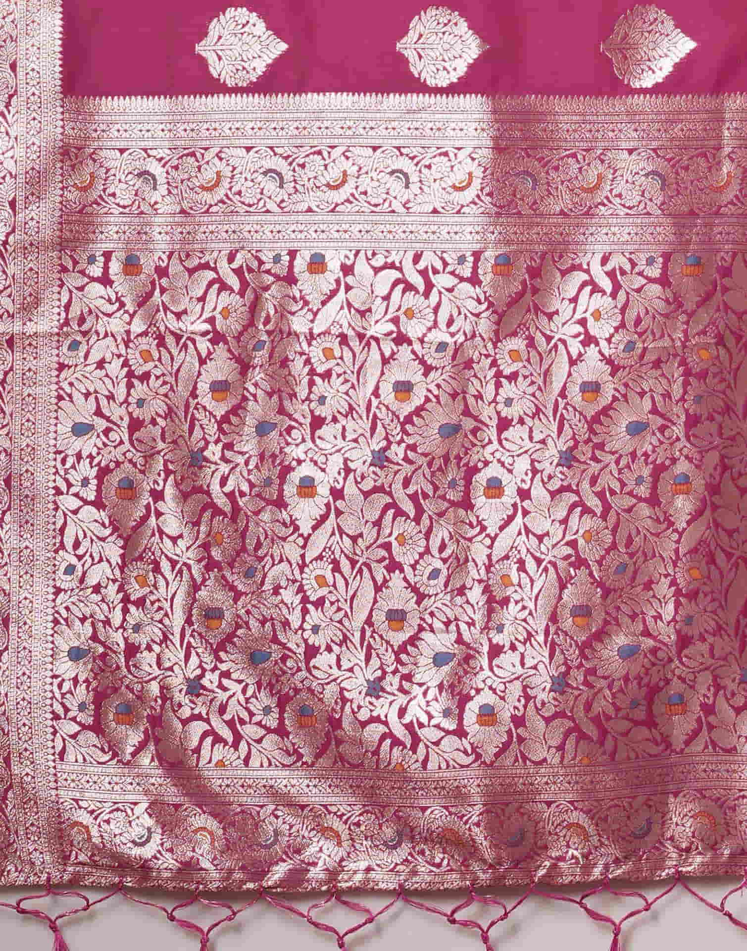 Dark Pink Silk Woven Banarasi Saree