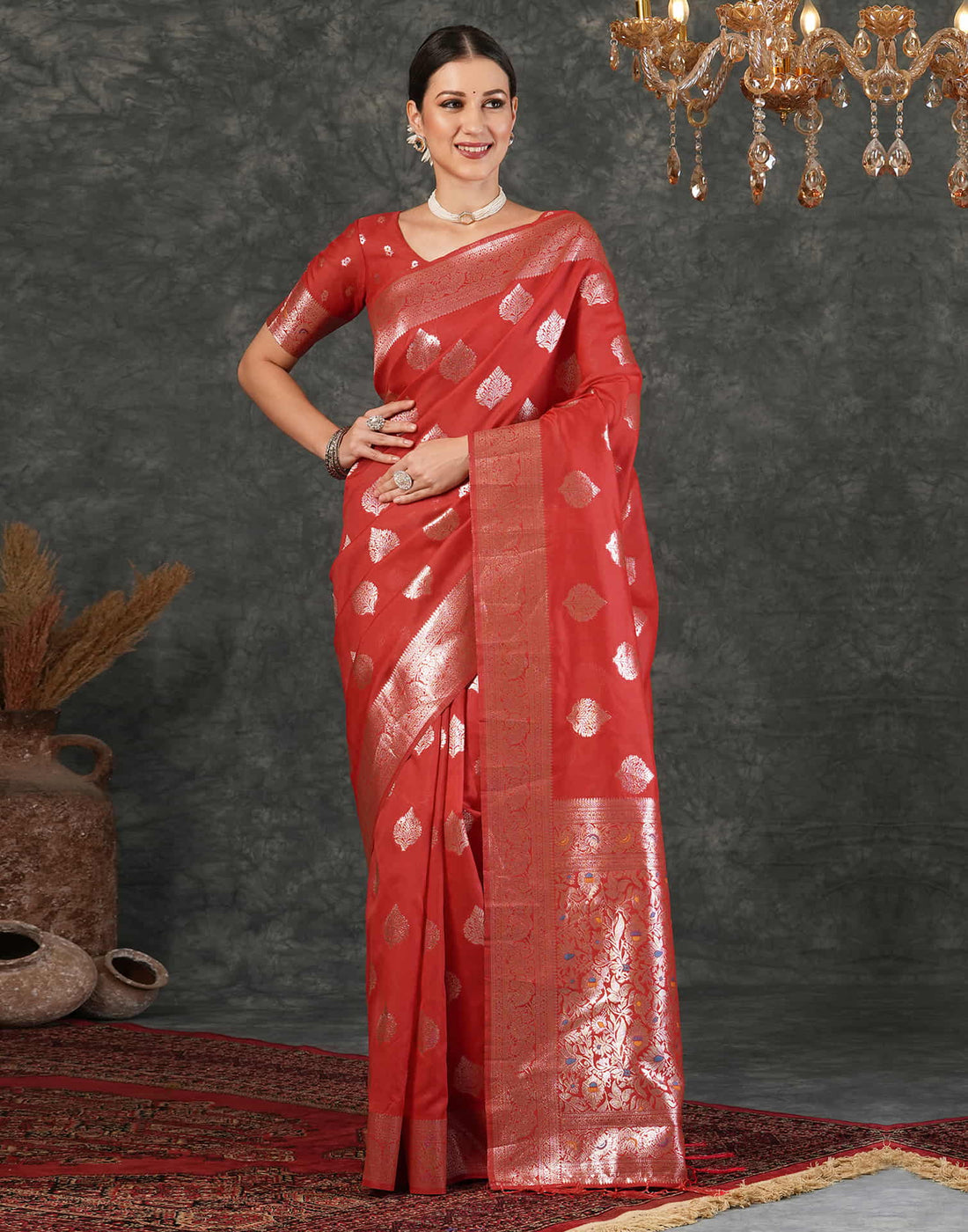 Red Silk Woven Kanjivaram Saree