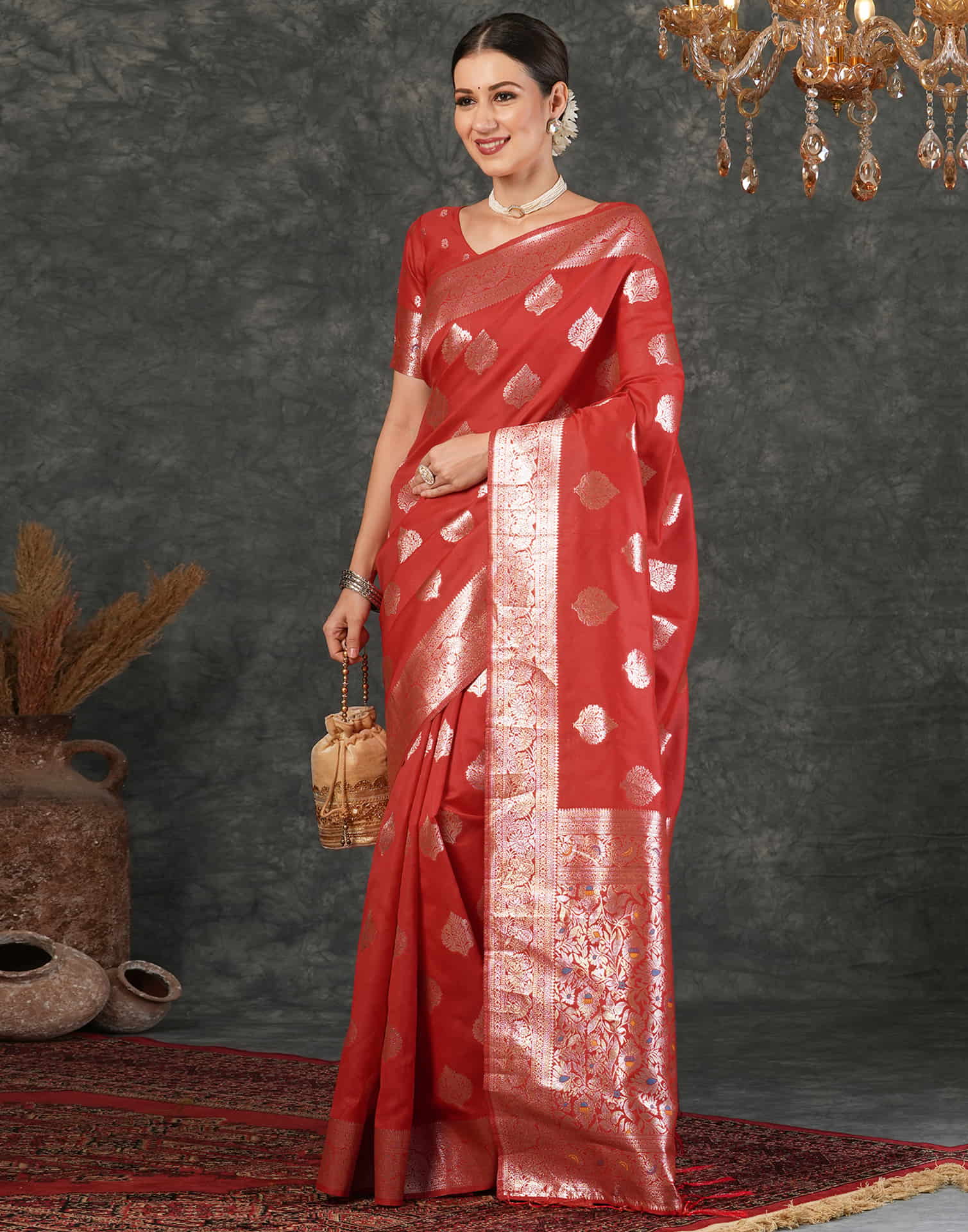 Red Silk Woven Banarasi Saree