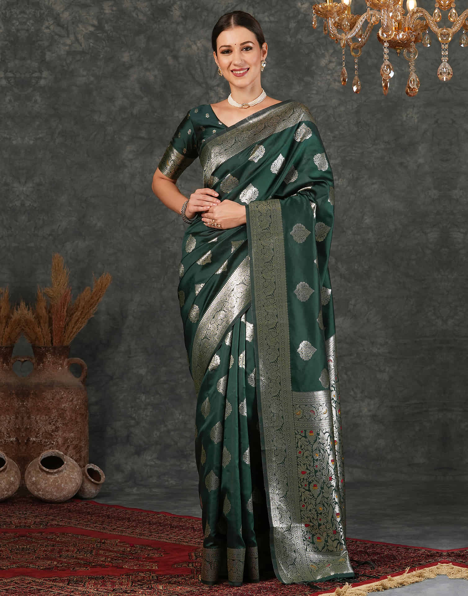 Dark Green Silk Woven Banarasi Saree