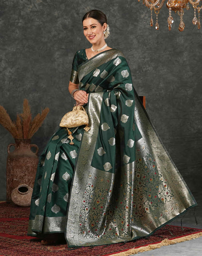 Dark Green Silk Woven Banarasi Saree