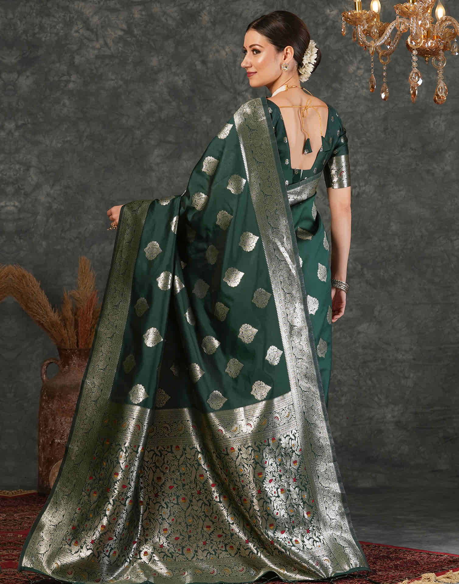 Dark Green Silk Woven Banarasi Saree