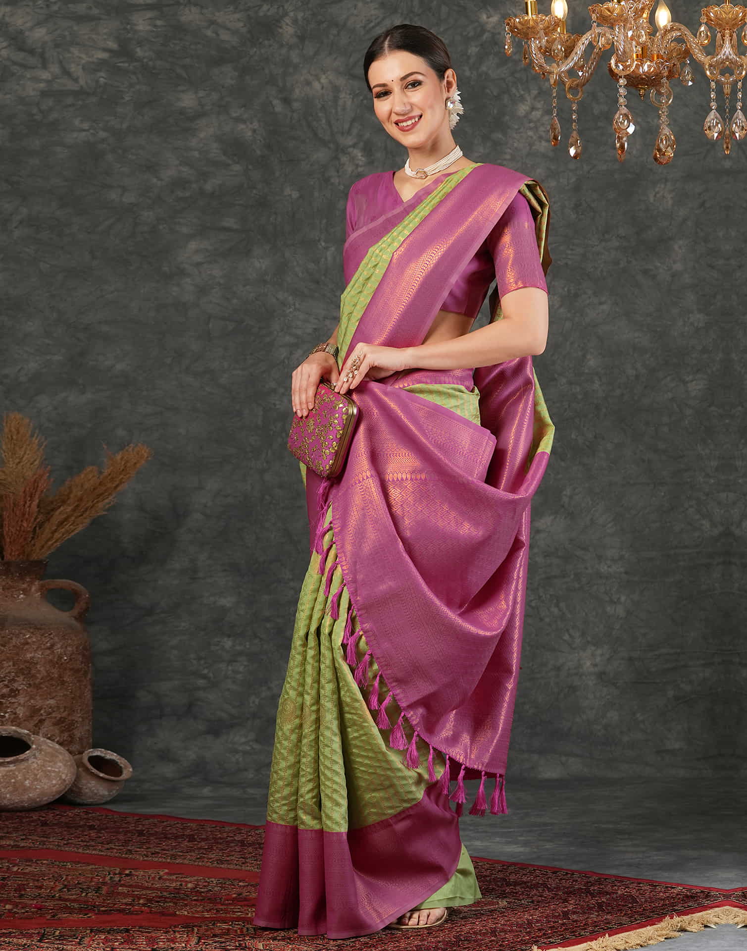 Pista Green Silk Woven Kanjivaram Saree