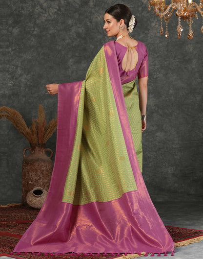 Pista Green Silk Woven Kanjivaram Saree